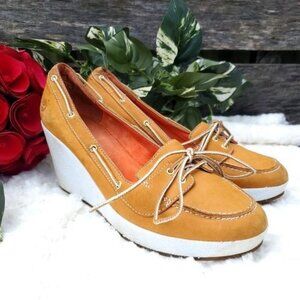 Timberland Skipher Leather Wedge Platform Heel Loafer Academia Vintage Retro